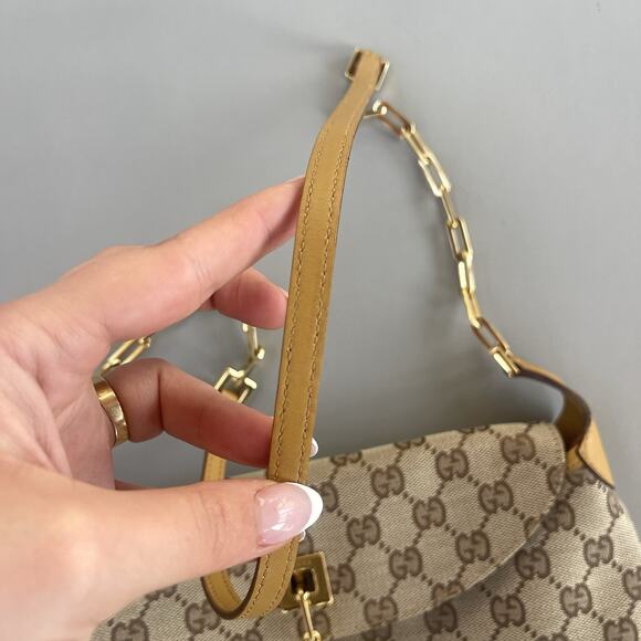 Gucci GG Canvas Tan Tiger Charm Jackie Gold Chain Shoulder Bag Tom Ford Era - Picture 8 of 16